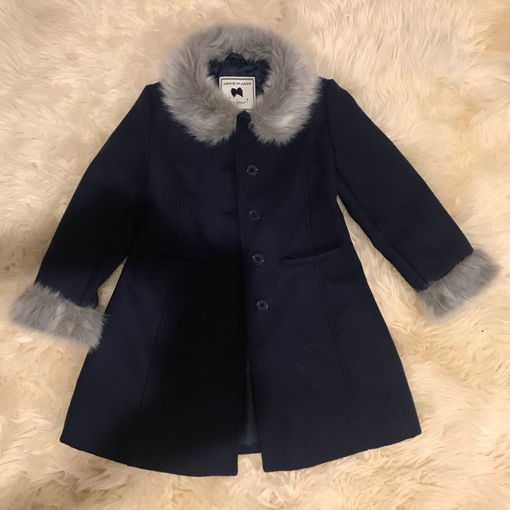Janie & Jack Navy Coat with Fur